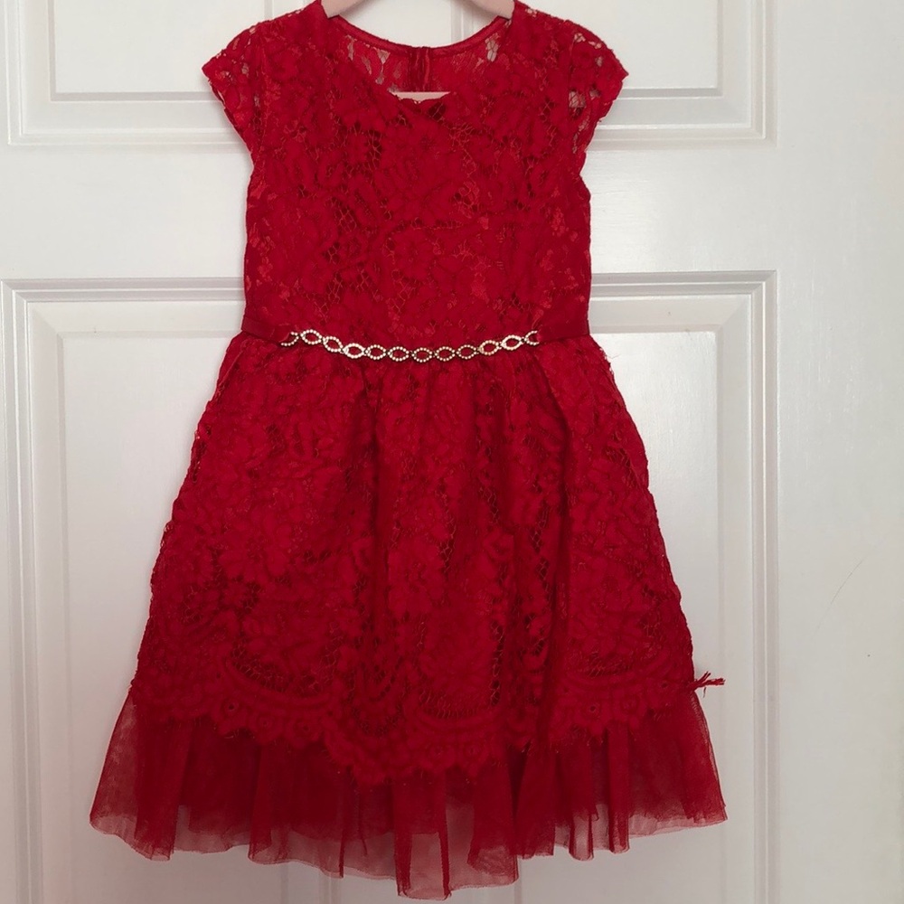 Rare Editions red lace dress, size 5 years old